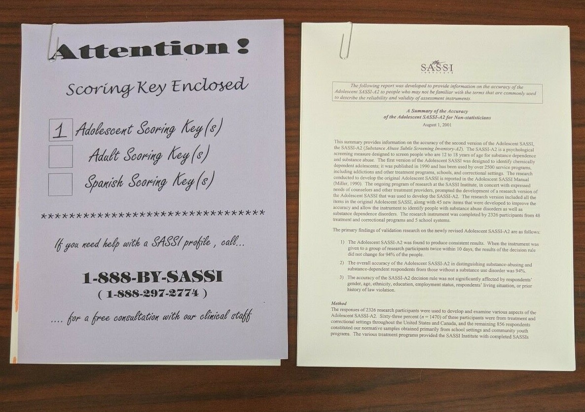 the SASSI Substance Abuse Subtle Screening Inventory SASSIA2 eBay