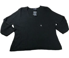 Venezia Jeans Womens Angora Blend Sweater Sz 18/20 Black V-Neck 3/4 Sleeve NWT