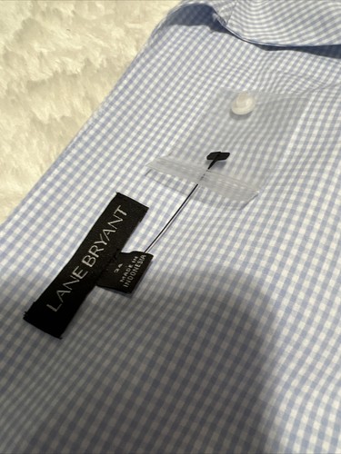 Lane Bryant sz24 Wrap Blouse gingham Blue White long Sleeve - Picture 7 of 12
