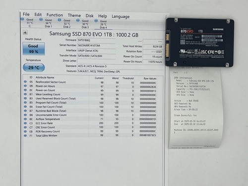 Samsung MZ-77E1T0B 870 EVO 1TB 2.5" SSD with DOD 3-Phase Erase 91% + Good - Afbeelding 3 van 8