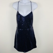 Shein Womens Dress sz S Blue Spaghetti Strap Sequins Knee Length Backless