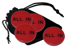 Lot (4) Texas Hold'em Poker 2" All In Button Lammers 2-Sided + Storage Pouch New