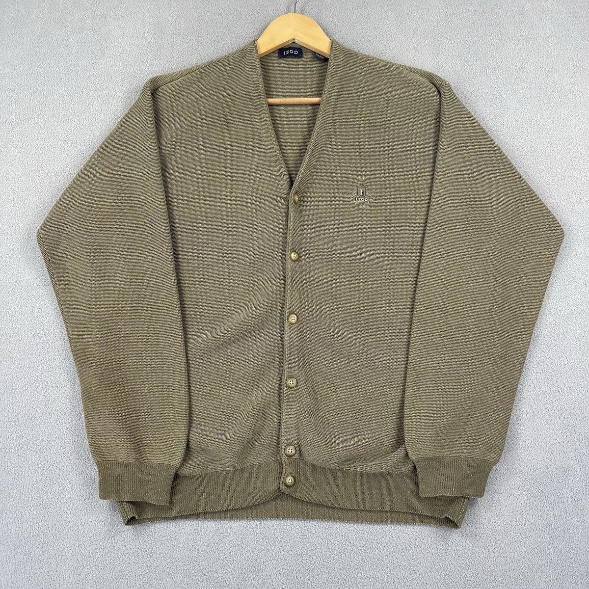 Vintage IZOD Cardigan Sweater Men’s Large Green Cotton Rayon Blend Classic  90s