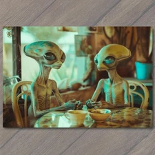 Art Print Alien Casual Cafe Sitting Normal Everyday Mundane Restaurant Strange