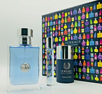 Versace Pour Homme Men 3pc Set Cologne Spray 3.4 oz Deodorant Stick Mini Spray
