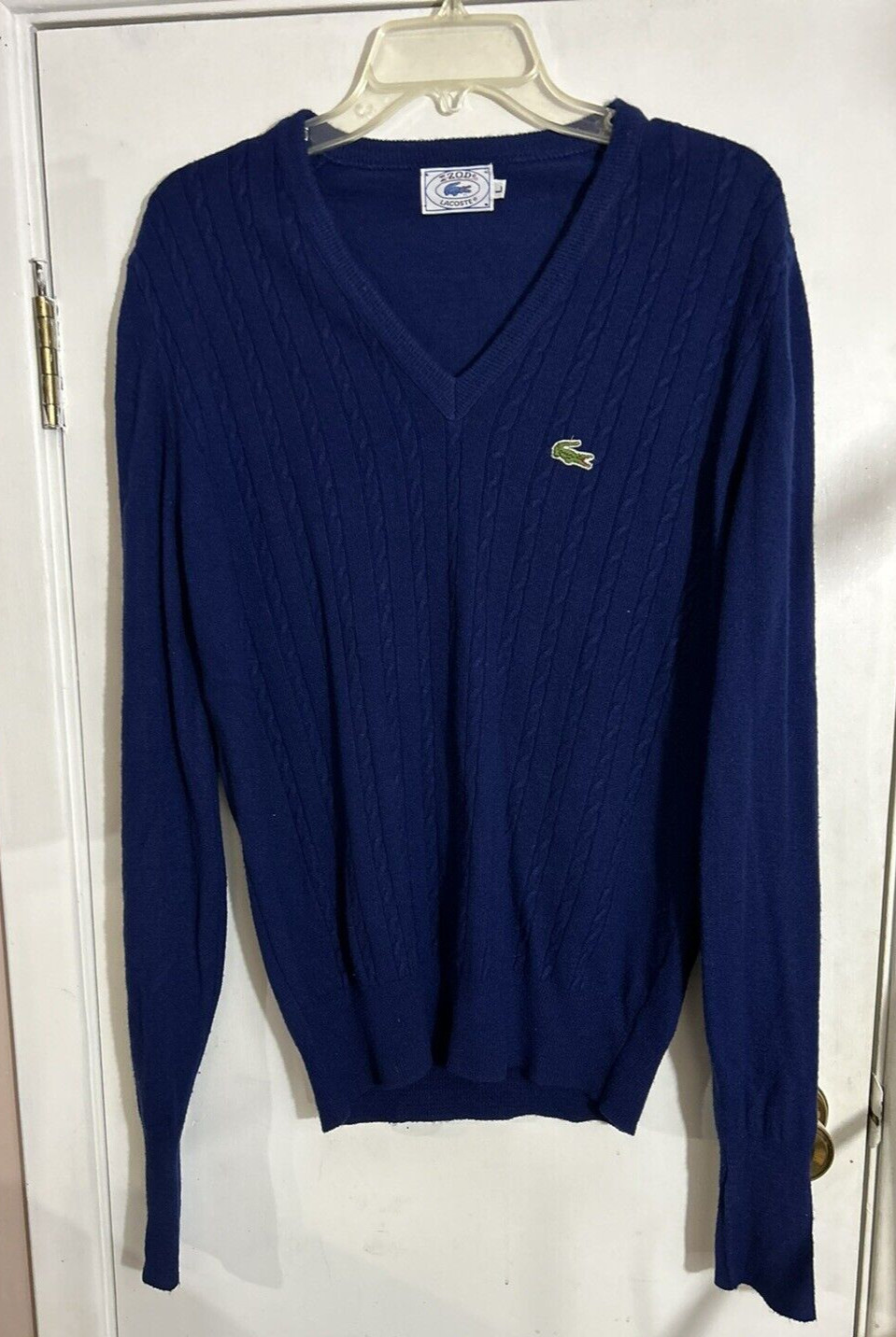 Vintage Izod LaCoste 1970's Men's Sweater pullover cable knit alligator front