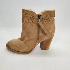 Not Rated Womens Ankle Boots Booties Brown Stacked Heels Side Zip Cutout 6.5