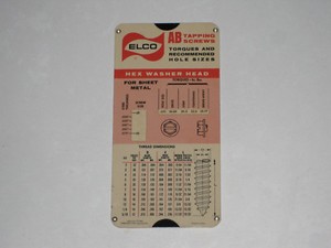 1966 ELCO AB Tapping Screws Torques Holes Sizes Slide Ruler