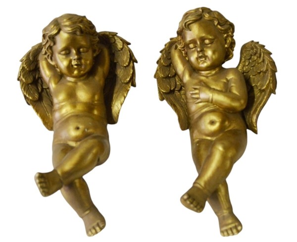 Deko Figur Engelspaar Schlafend Liegend HöHe 26 Cm Dekofiguren Engel Resin Gold-image