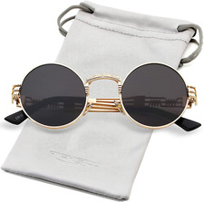 Round Steampunk Sunglasses John Lennon Hippie Glasses Metal Frame 100 UV Blocki