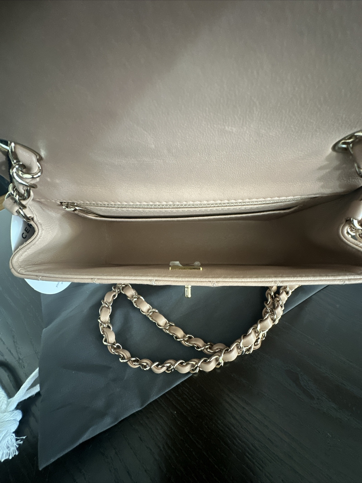 Chanel Lambskin Mini Rectangular Flap Beige Gold … - image 13