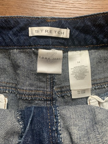 Emma&James Dark Denim Knee Length Stretch Skirt Pockets Zip Front Belt Loops 14 - Picture 2 of 6