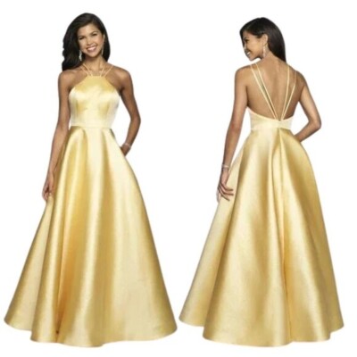 Blush Prom By Alexia Gold Yellow Metallic Shimmer Mikado Gown Size 8 $298