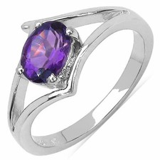 Sterling Silver Solitaire Round Purple Violet Amethyst Ring Band Size 6