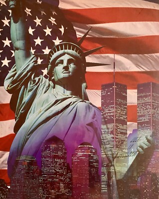 ''Lady Liberty & Twin Towers Collage'' - w/ Flag Bkgrnd, 16x20, 9/11 poster