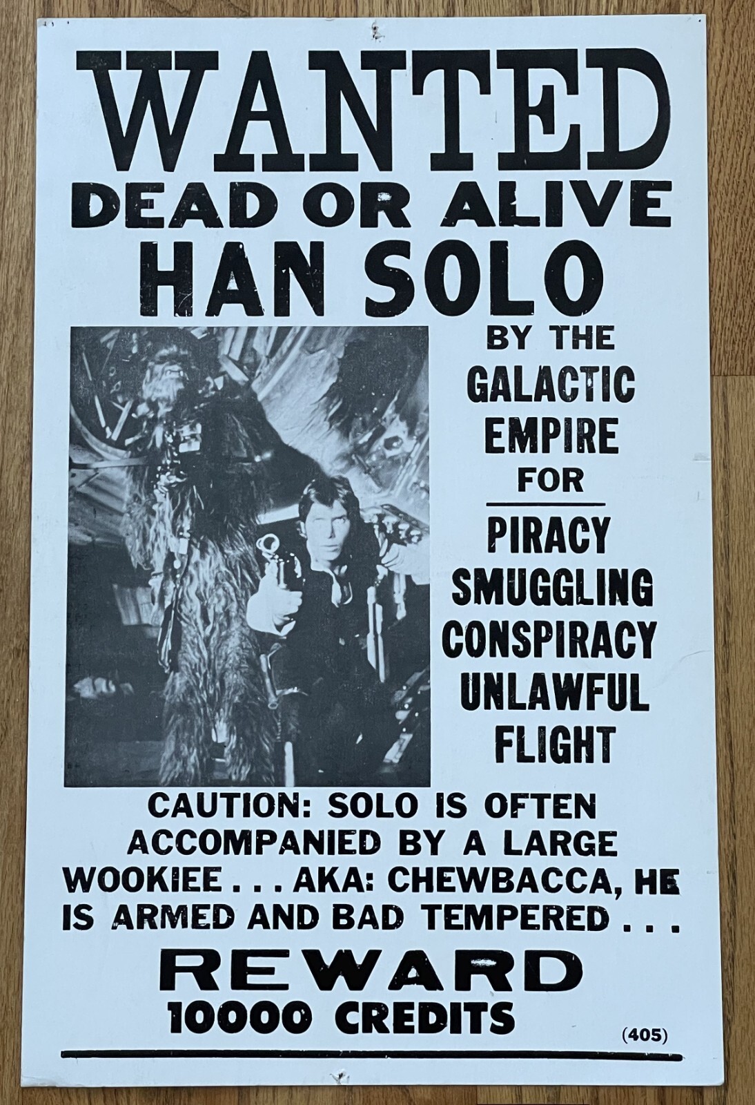 RARE STAR WARS VTG HAN SOLO CHEWBACCA WANTED POSTER CARDBOARD SIGN ...
