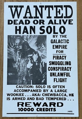 RARE STAR WARS VTG HAN SOLO CHEWBACCA WANTED POSTER CARDBOARD SIGN
