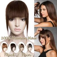 Thin/Thick Fringe Bangs Real Remy Human Hair Extensions Clip In Hairpiece Topper
