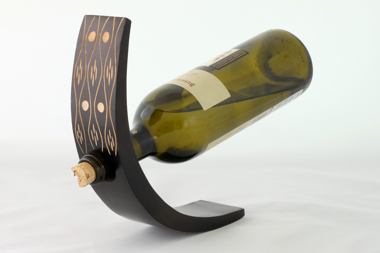 Wooden Balancing Wine Bottle Holder Lacquered Handmade Novelty Xmas
