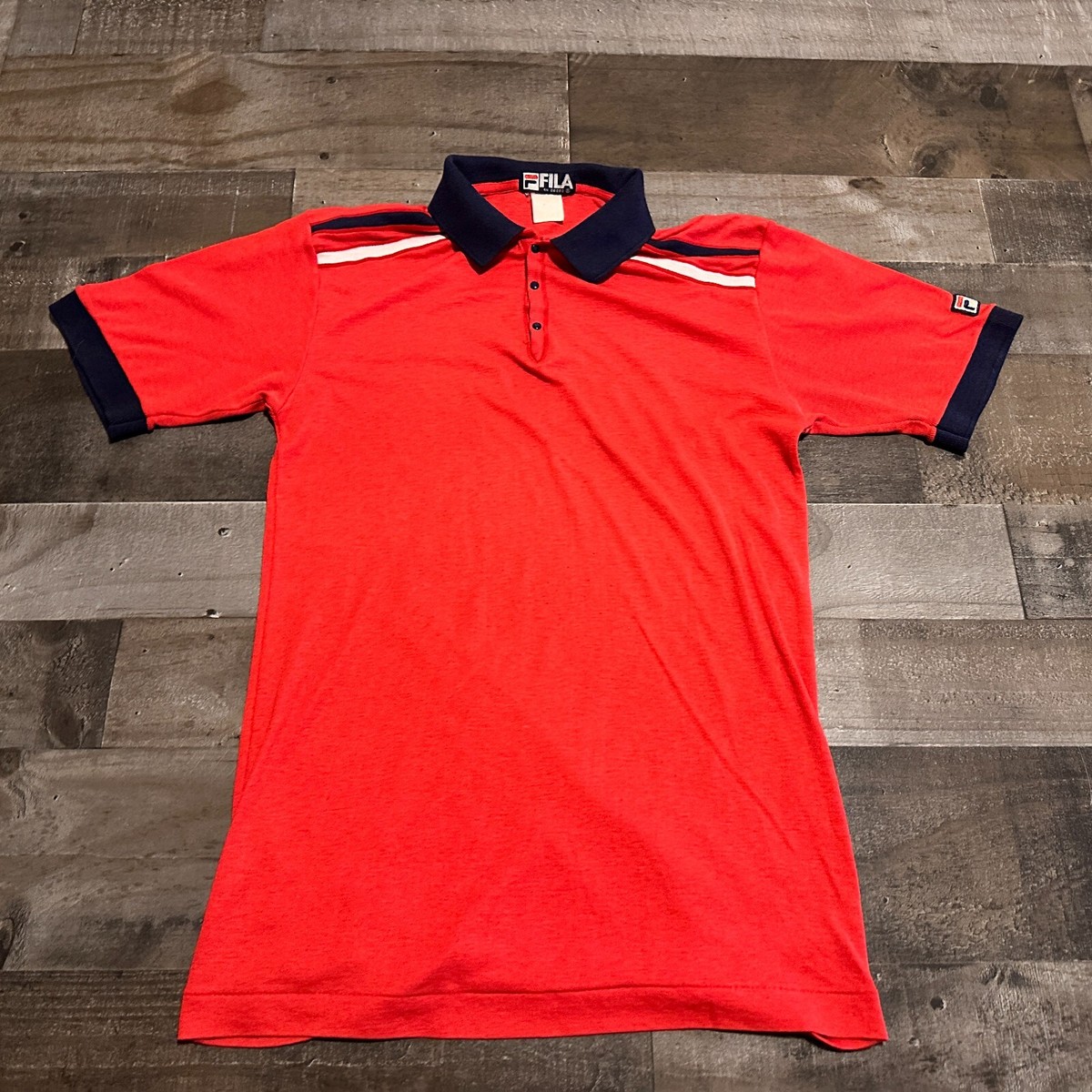 Vintage 80s Fila Short Sleeve Blue Red Soft Polo Shirt size Small