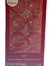 NEW SET OF 8 ASHLAND 2.5" 65MM PINK TRANSPARANT GLASS ORNAMENTS FREE SHIP