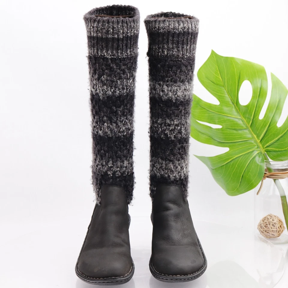 UGG Women's Cresthaven Boot Size 8 Wedge Heel Black Nubuck Gray Knit Pull On - Image 3 of 4