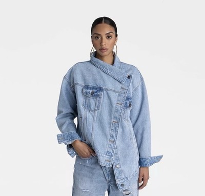 KBB by KAHLANA Women 'The Denim Jacket' Size Medium Asymmetrical Light Wash
