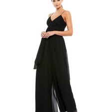Mac Duggal Black Chiffon Jumpsuit NWT Cocktail Wedding Guest Glam
