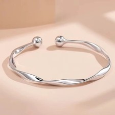 Solid 925 Sterling Silver Unisex Luxury Designer Opening Bangle Cuff Bracelet UK