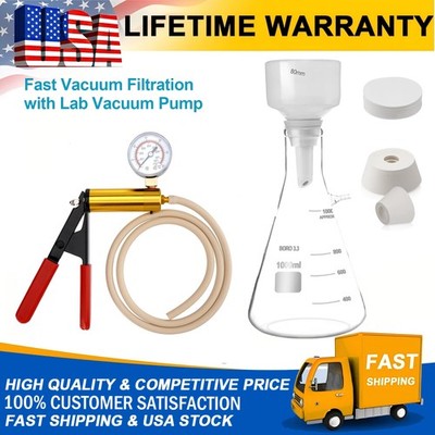 1000ml Buchner Funnel Flask Kit with Hand Pump Vacuum Filtering Lab Filters US