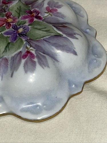 Vintage Hand Painted Pink & Purple Floral Trinket Dish With Lid 3” T By 5.5” W - Picture 20 of 24