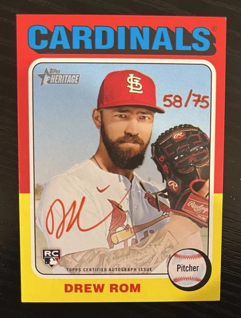 2024 Topps Heritage Drew Rom High Number Real One Auto RC Red Ink Auto /75