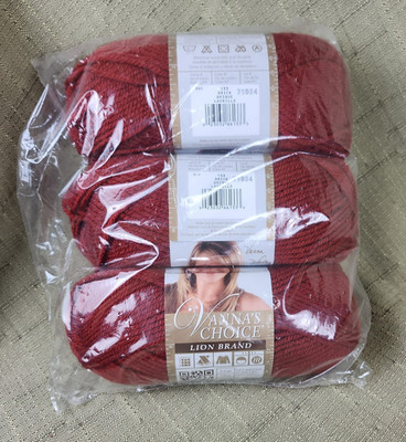 3 Pack Vanna's Choice Lion Brand 100% Acrylic Yarn, Brick Color, 4 Weight, 510 Y