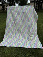 Vintage Handmade Pastel Floral Embroidered Quilt Blanket