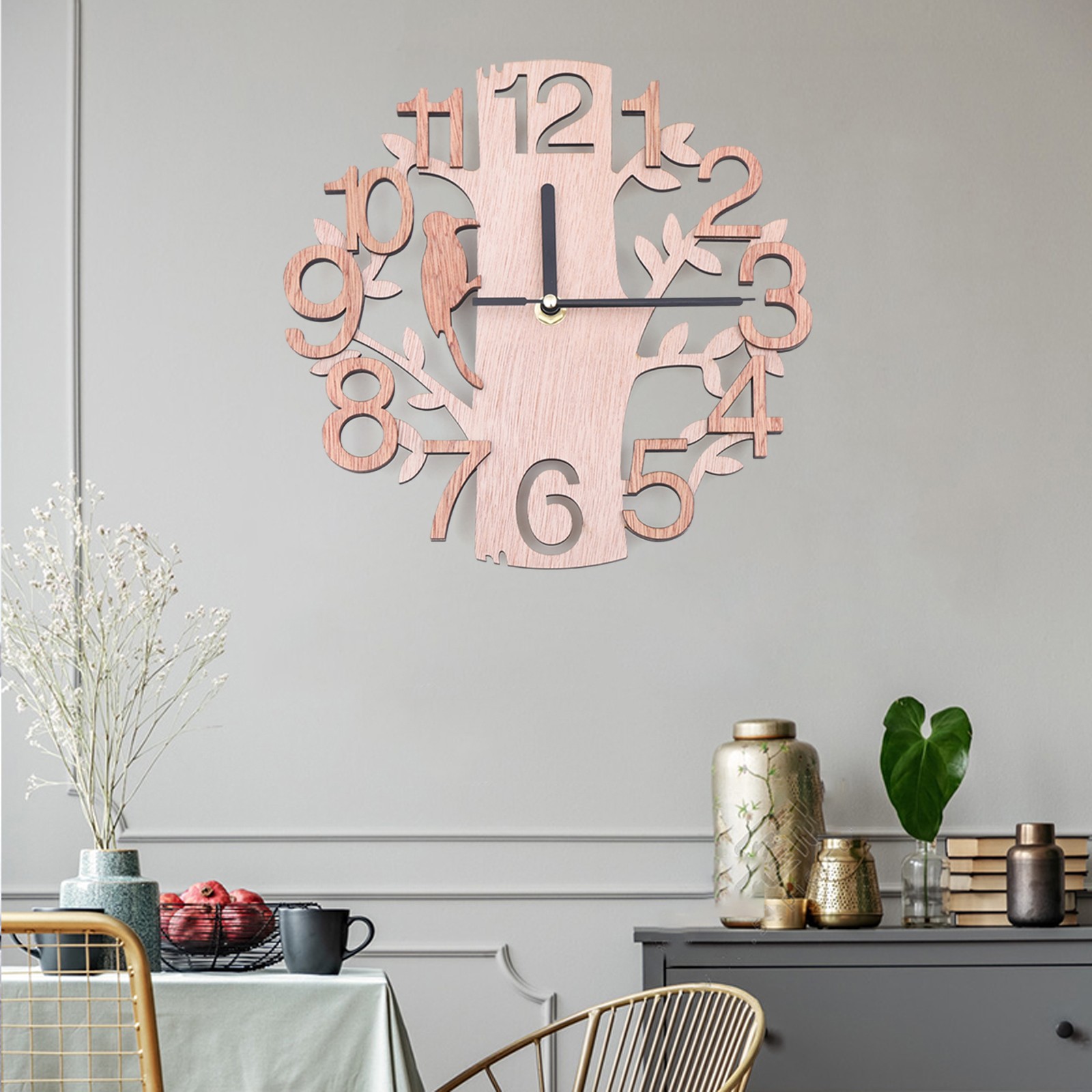 Round Wood Wall Clock 9in Silent Sweep For Living Room Bedroom Office Decor