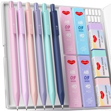6PCS 0.9mm Mechanical Pencils Set with Case, Cute Pastel Mechanical Pencil wi...