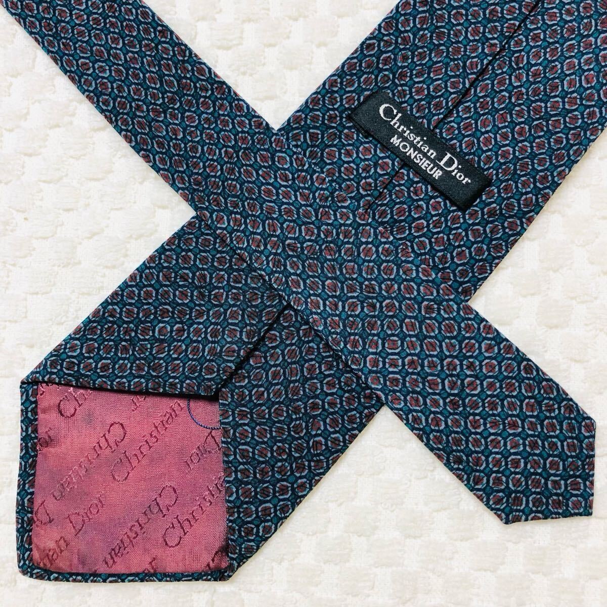 Excellent condition Christian Dior tie jewelry all over pattern 100 silk blue bu thumbnail 4