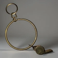Vintage Jailers Key Ring & Whistle Gold Tone ?Brass