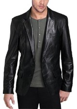 Leather Blazer Jacket Men's Coat Lambskin Soft Men Two Real Button 100 Black 87