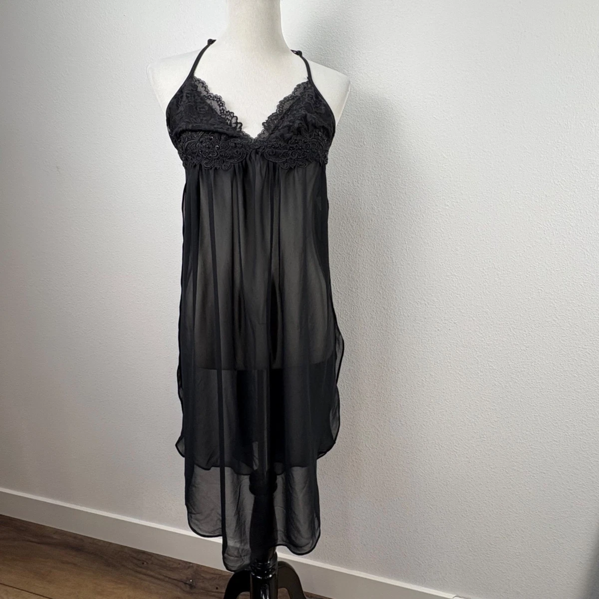 Lot De 2 Pièces Linea Donatella - Babydoll Et String Dentelle Noirs - Taille XL - Neuf