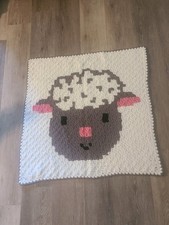 Crochet Handmade Sheep Baby Blanket Size 32x32 Reversible
