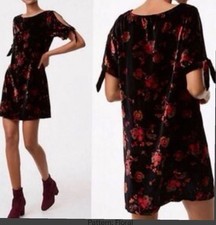 LOFT  Velvet Floral Cold Shoulder Mini Dress Black Multicolor Size MP Goth
