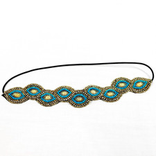 Boho Elastic Rhinestone Beaded Headband Hair Band Beads Hair Jewelry Turquoise