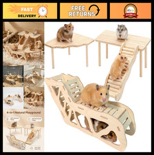 4 Pcs Wooden Hamster Climbing Toy Set - Tunnel, Ladder  Play House for Small Pe