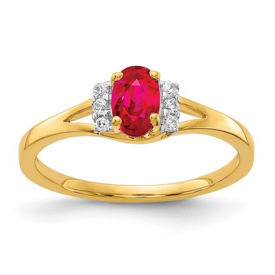 10k Yellow Gold Diamond and Oval Ruby Ring Size 7 for Women