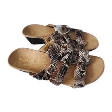 Vionic Radia Wedge Sandals Womens 9 Brown Snake Leather Strappy Slip On Wedge