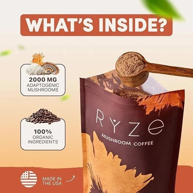 RYZE Mushroom Coffee w/MCT Oil: Premium Blend, Rich Flavor & Added Nutrition