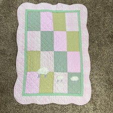 Baby Toddler Quilt Sheep Applique Pink Green Patchwork Gingham Nursery 50x35