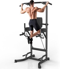Power Tower Dip Station & Pull Up Bar — Adjustable 72–92in, 330lb Capacity