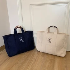 Tory Burch Canvas Large Tote Top Double Handles Durable Travel Bag 2 Colors